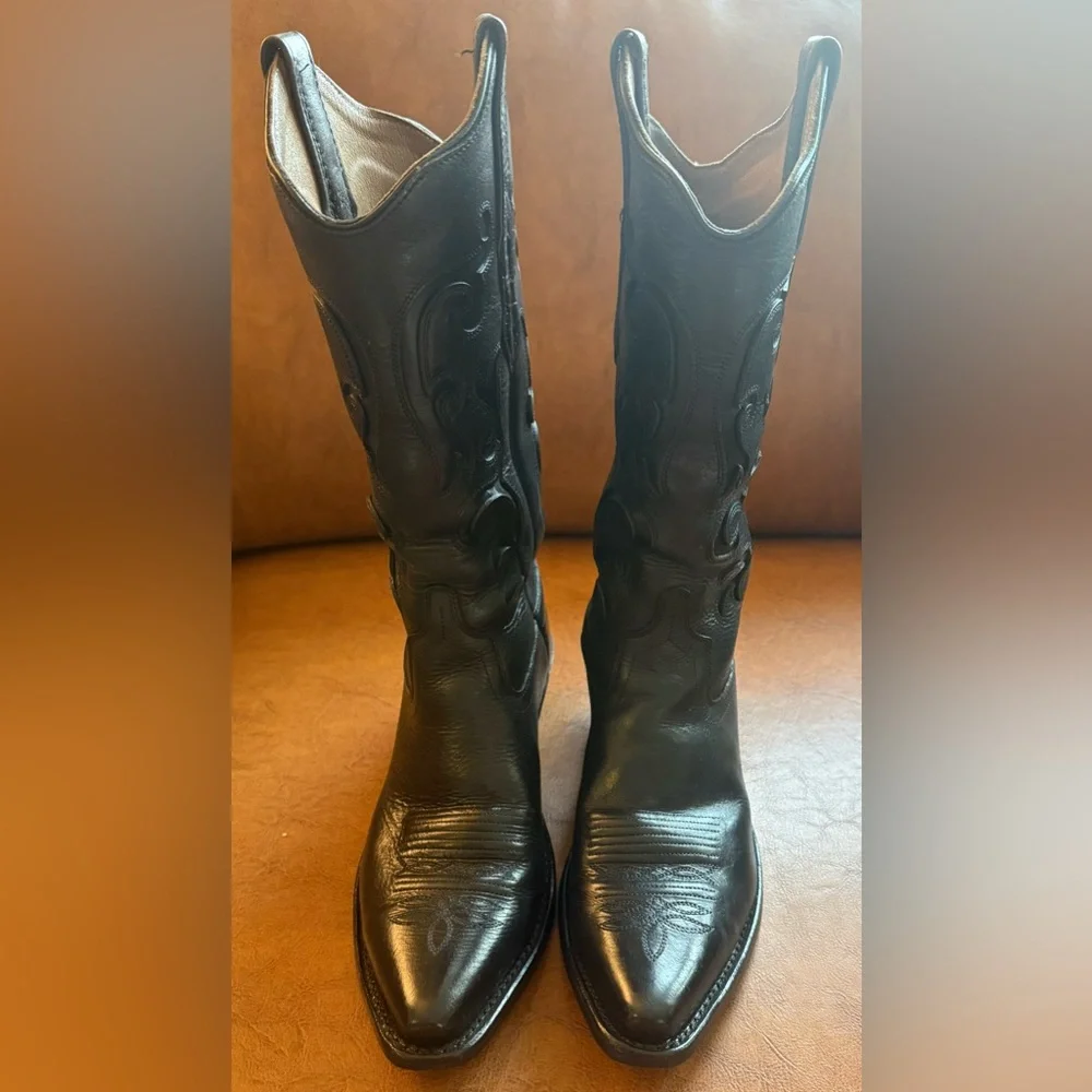 Old West LF1579 Black Snip Toe Cowboy Boots Women 7B Leather Western - Picture 4 of 9